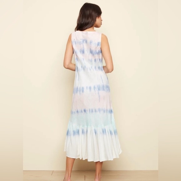 Charlie B Linen Ruffle Hi Low Hem Dress M Tie Dyed Pastel Pink Blue Slee… - Picture 3 of 12